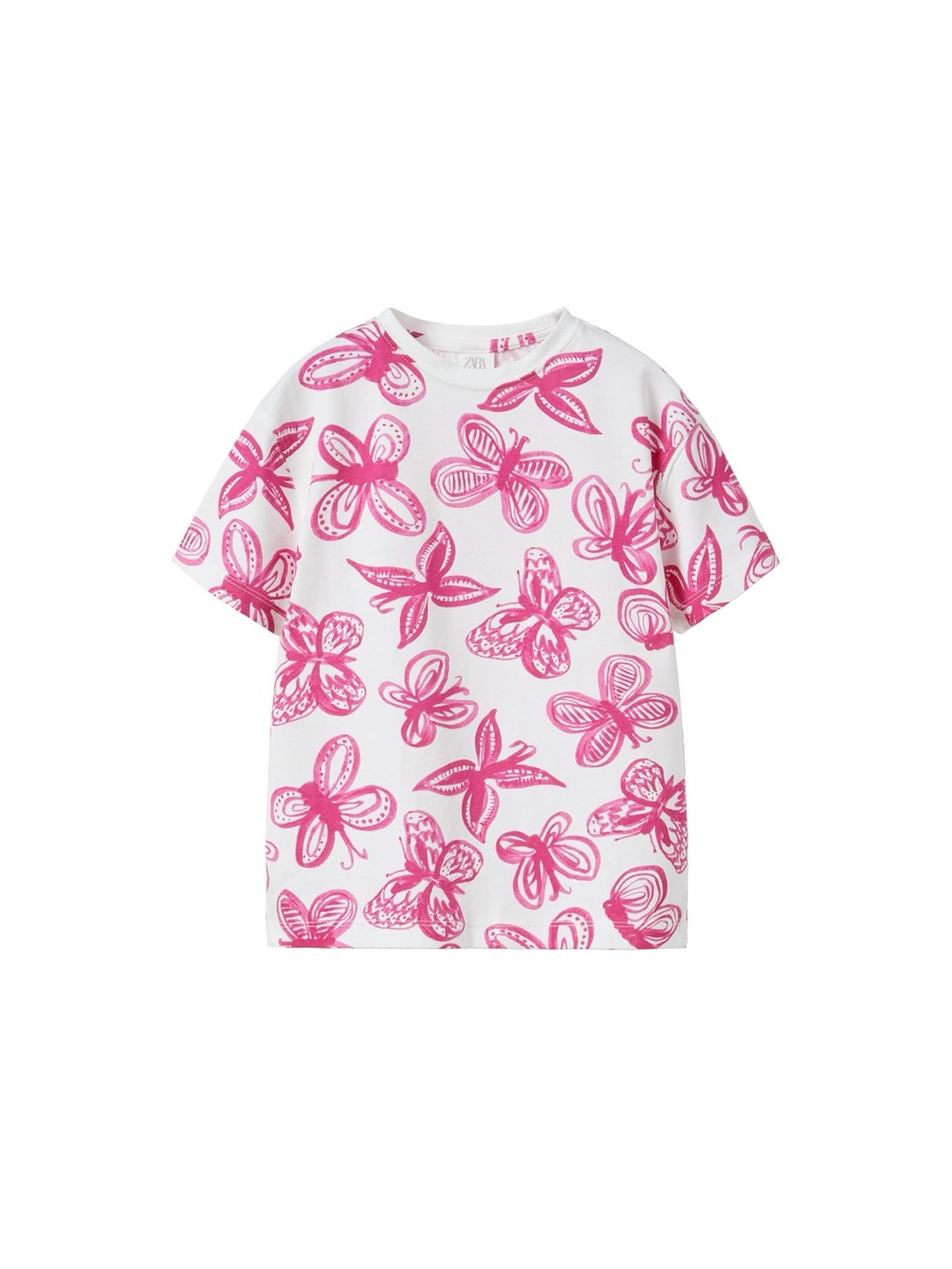 Zara White Tee with Hot Pink Floral Sketch Print